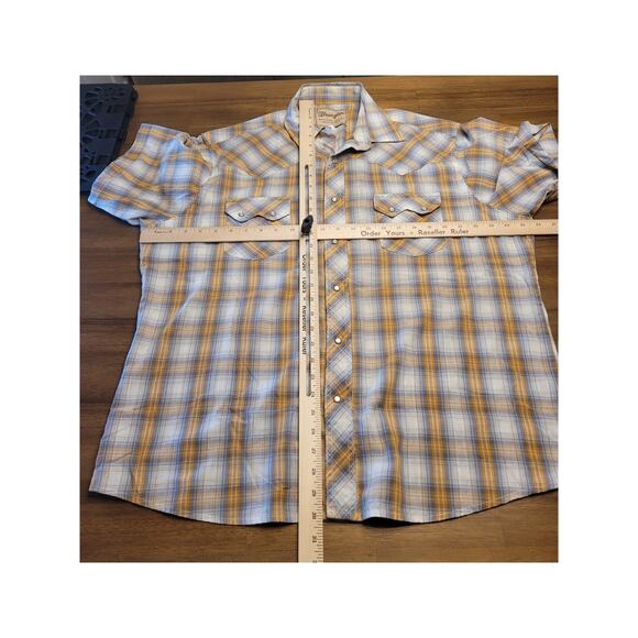 VTG Wrangler Western Pearl Snap Shirt Men’s XL Gold White Plaid Cowboy EUC - Picture 5 of 6